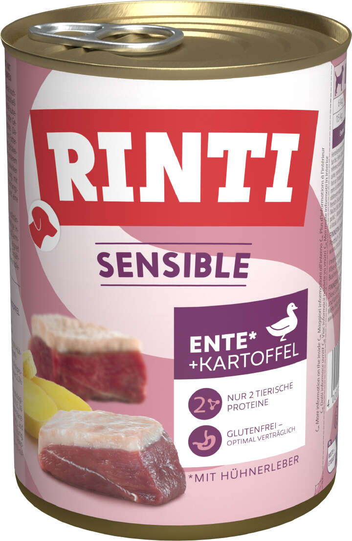 RINTI Hunde-Nassfutter Sensible Ente mit Huhn + Kartoffel RINTI Hunde-Nassfutter Sensible Ente mit Huhn + Kartoffel
